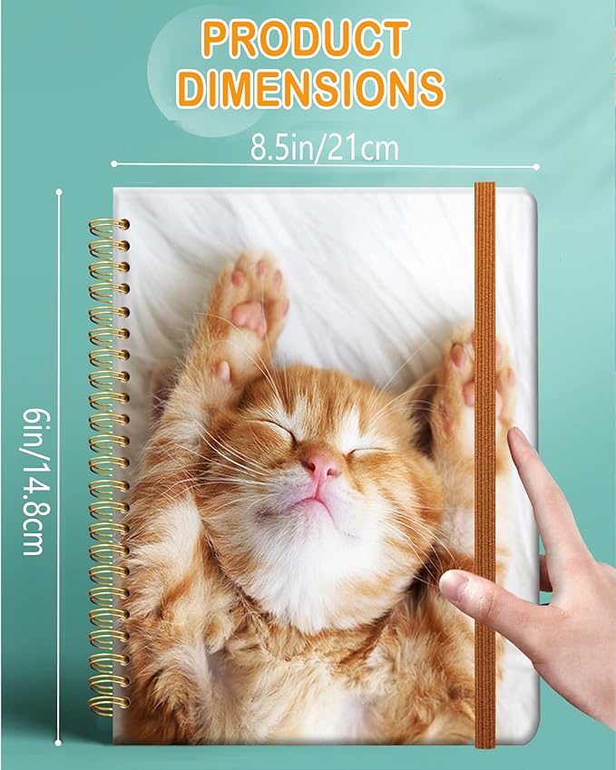 Ruled Spiral Writing Notebook,A5 Hardcover Lined College Journal for Women Lady Girl,Cute Strong Twin-Wire Binding with Premium Paper,8.4" X 6",Perfect for School,Office,Home Gifts(Sleeping Cat)