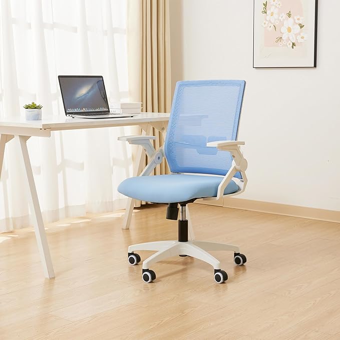 Ergonomic Office Chair Desk Chair with Adjustable Height Mesh Computer Chair Swivel Chair with Flip-up Arms and Lumbar Support Blue