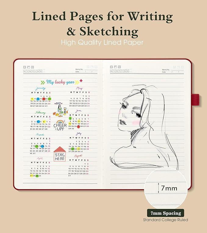 Lined Journal Notebook for Men Women, 160 Pages Ruled Paper, Inner Pocket, A5 Hardcover Vintage Leather Notebooks for Work, School, Travel Journaling,Daily Diary,Notepad 5.8" x 8.5" (Burgundy)