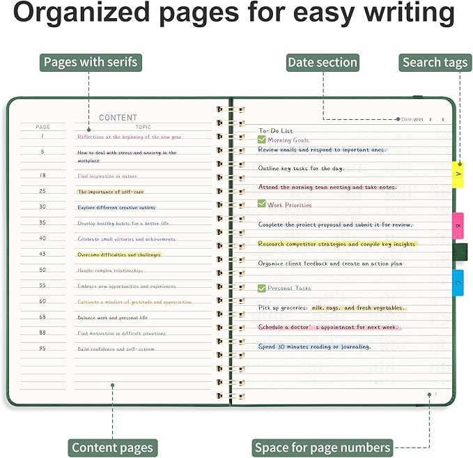 AHGXG Lined Spiral Notebook 8.5" x 11", A4 Large Notebooks for Women Men, Hardcover Leather Notebook College Ruled, 100 GSM Thick Paper, Notebooks for Work School Note Taking Writing, Green
