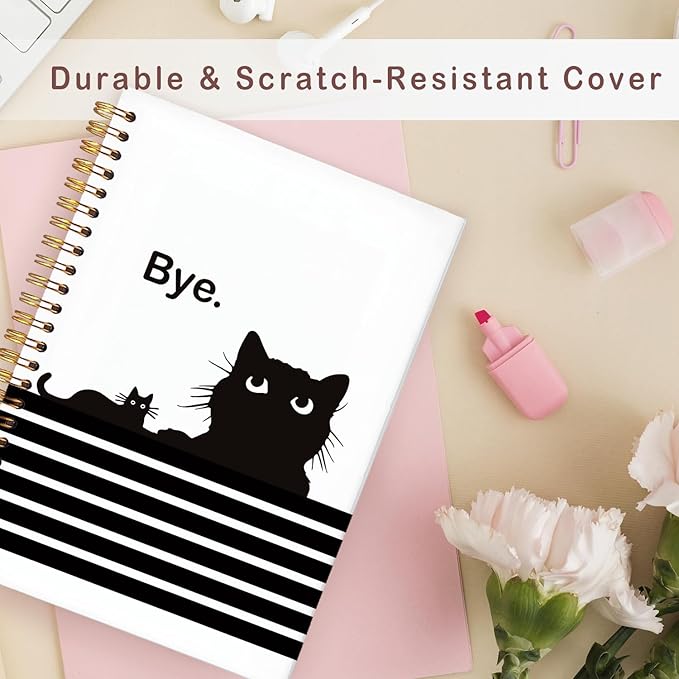 Lacama Cat Notebook Cat Journal, Funny Black Cat Spiral Notebook Journal, Gifts for Cat Lovers, Trendy Cat Notebooks for School and Office Supplies, Cat Stationary 5.5x8.3