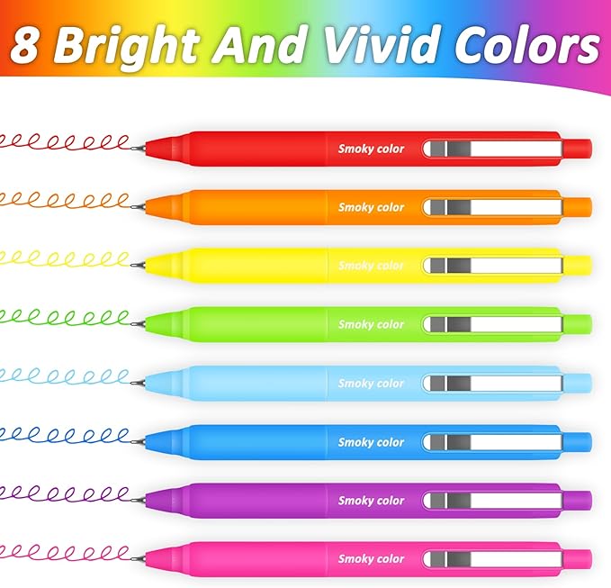Vitoler Gel Pens, 8 Pack Colored Pens, Colorful Ink Pens Retractable Silence Click Pen Cute Office School Supplies Gifts for Women
