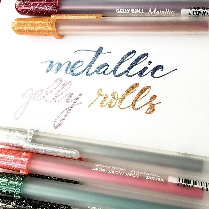 SAKURA Gelly Roll Metallic Gel Pens - Pens for Scrapbook, Journals or Drawing - Art Gifts, DIY Projects - Colored Metallic Ink - Medium Line - 10 Pack