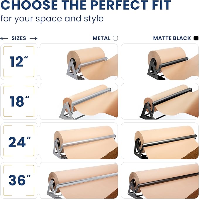 DIY Crew 36 Inch Paper Roll Dispenser and Cutter - Heavy-Duty Wall Mountable, Non Slip Tabletop - Kraft, Freezer, Butcher Paper - Up to 1000ft Rolls