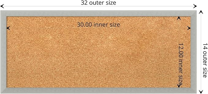 Amanti Art Natural Cork Board for Wall, 14x32 Vision Board with Silver Wood Frame, Medium Corkboard Office Decor for Home Organization, Casual Corkboard Pinboard to display items for home organization