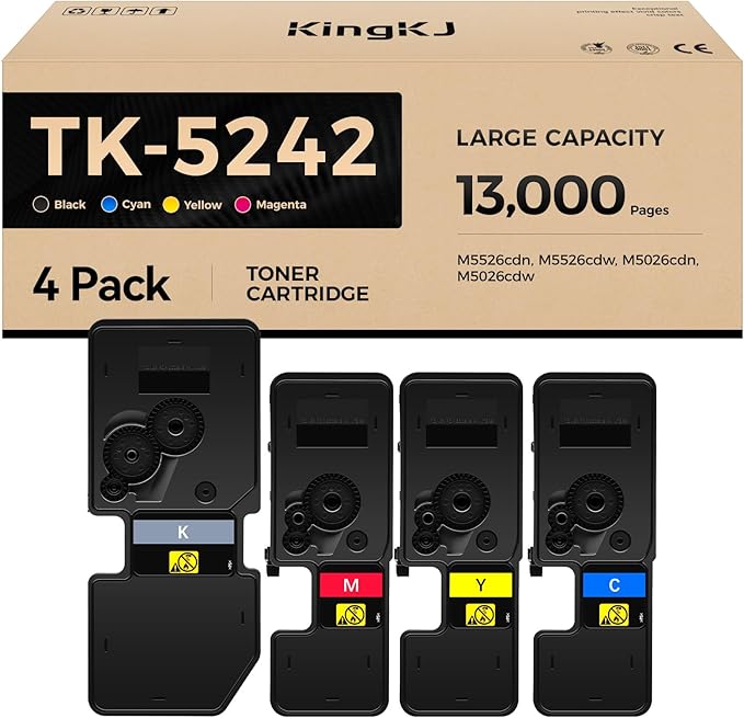 TK-5242 TK5242 Toner Cartridge Set 4-Pack High Yield Replacement for Kyocera 1T02R70US0 1T02R7CUS0 1T02R7BUS0 1T02R7AUS0 Compatible for Kyocera ECOSYS M5526cdn M5526cdw M5026cdn M5026cdw Printer Black