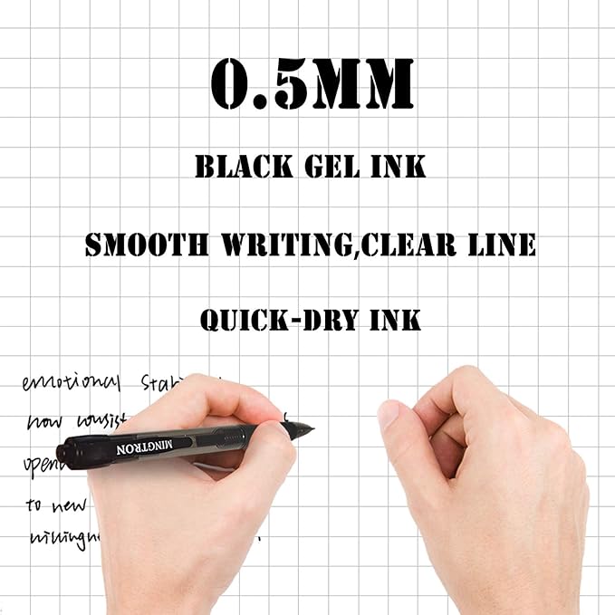 30 Pack Black Fine Point Gel Pens, No Smudge, Retractable, 0.5MM, Black Ink