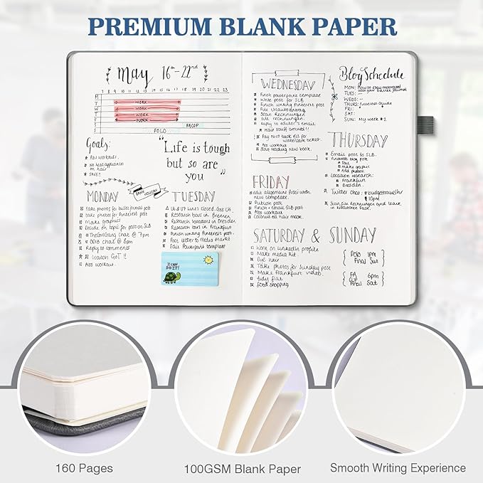 Blank Journal Notebook, 3 Pack A5 Sketch Book, Hardcvoer Sketchbook for Drawing with 100GSM Thick Paper, Leather Journal for Writing, Unlined Journal for Women, Men, School, 160 Pages, 5.7" x 8.4"