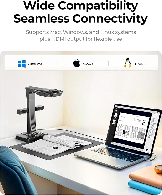 CZUR ET MAX Professional Book Scanner, 38MP Document Camera, Laser Curve-Flatten, USB High Speed Document Scanner, 180+ Languages OCR, Capture A3, Support HDMI, for Windows/MacOS/Linux