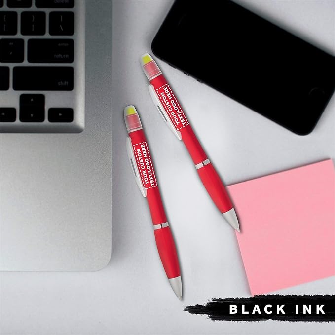 DISCOUNT PROMOS 100 Marathon Gel Highlighter Pens Pack - Customizable Text, Logo - Twist Mechanism, Ballpoint - Red