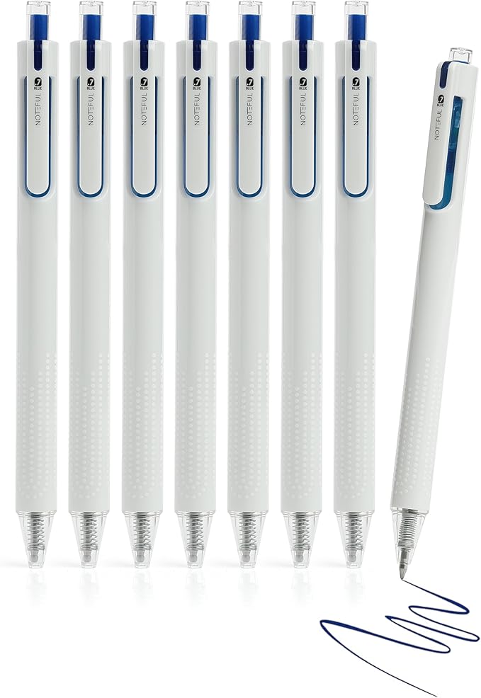 Silent Click Gel Pens For Journaling, Smooth Writing Pen, Blue Gel Ink Medium Point Pens (0.7 mm), Pack of 8
