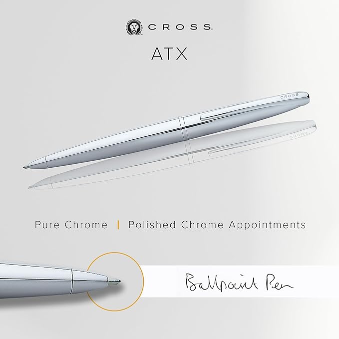 Cross ATX Refillable Ballpoint Pen Presented in a Luxury Gift Box - Medium Point, Black Ink, Pure Chrome