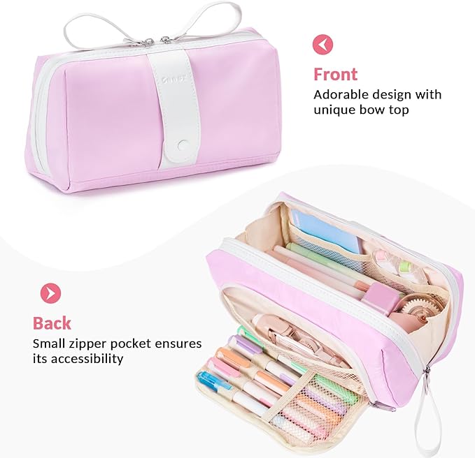 Sooez Big Capacity Pencil Case, Extra Large Pencil Pouch with Zipper Pocket, Wide Opening Pencil Bag, Portable Stationery Organizer, Cute Aesthetic School Office Supplies for Teens Girls, Green