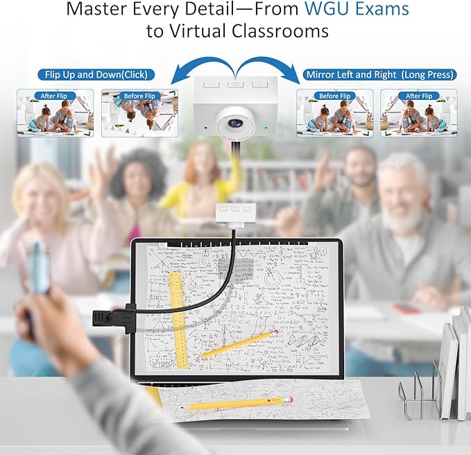 Webcam 1080P for PC, Eye Contact Webcam for Desktop Computer (White)