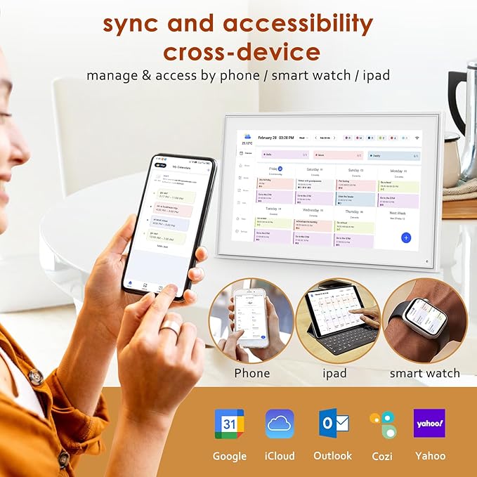 Digital Calendar 15.6 Inch, Electronic Calendar Chore Family Schedules, Smart Weekly and Monthly Planner, 1920 * 1080P IPS Touchscreen Interactive Display - Wall Mount White