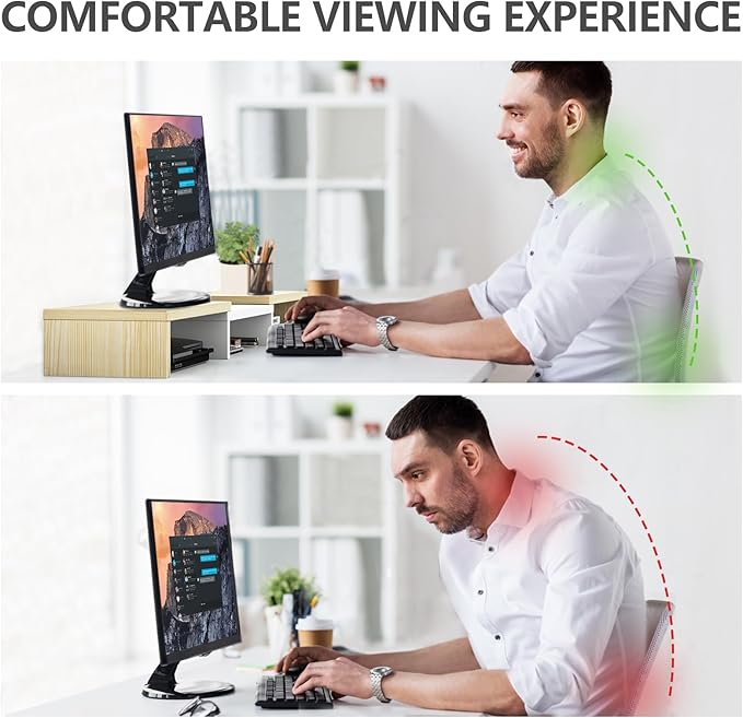 TAVR Dual Monitor Stand Riser, Computer Monitor Stands for 2 Monitors, Extra Long Multifunctional Desktop Organizer Riser for Computer, Laptop, PC, Printer, TV, Max 48.2" Length, Oak