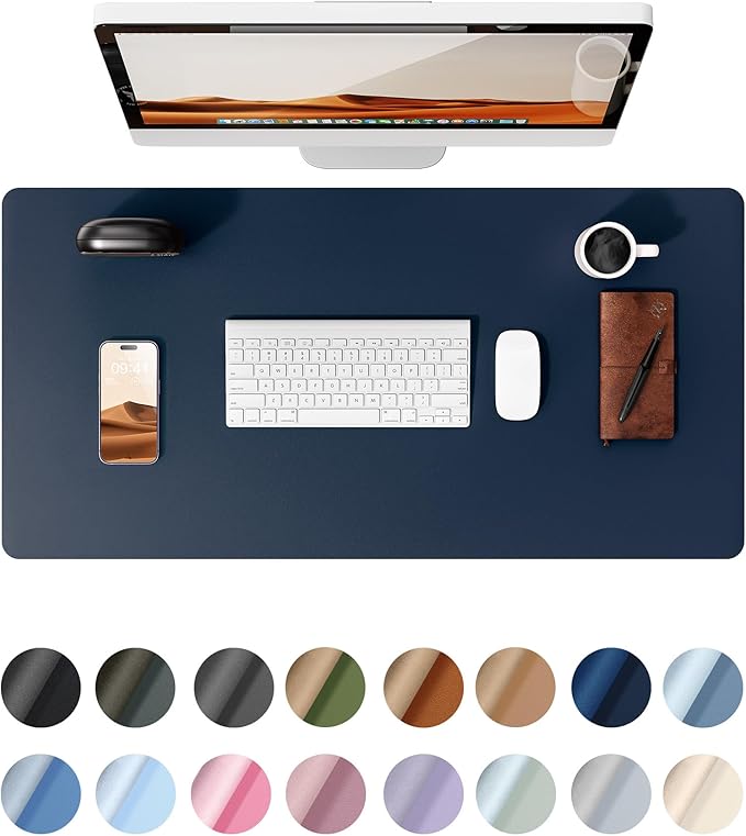 YSAGi Leather Desk Protector, Office Mat, Large Mouse Mat, Non-Slip PU Leather Blotter, Laptop Pad, Waterproof Writing Pad for Office and Home (Dark Blue, 35.4" x 17")