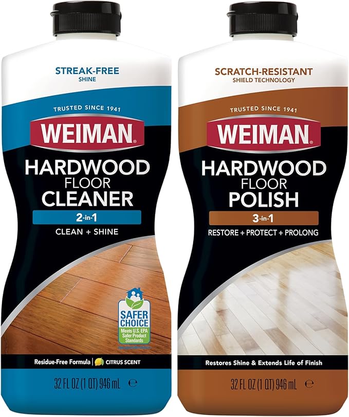 Weiman Hardwood Floor Cleaner and Polish Restorer Combo - 2 Pack - High-Traffic Hardwood Floor, Natural Shine, Removes Scratches, Leaves Protective Layer