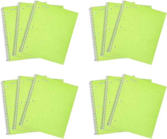 Mintra Office Durable Spiral Notebooks, 1 Subject, (Green, Wide Ruled 12pk), 100 Sheets, Poly Pocket, Moisture Resistant Cover, School, Office, Business, Professional