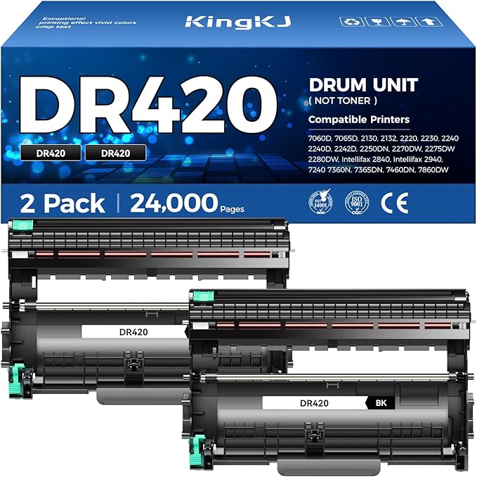 DR420 Drum Unit(Not Toner)Replacement Compatible for Brother DR420 DR-420 Imaging Drum HL-2270DW HL-2280DW HL-2230 MFC-7360N MFC-7860DW DCP-7065DN Intellifax 2840 2940 MFC-7240 HL-2240D Printer 2-Pack