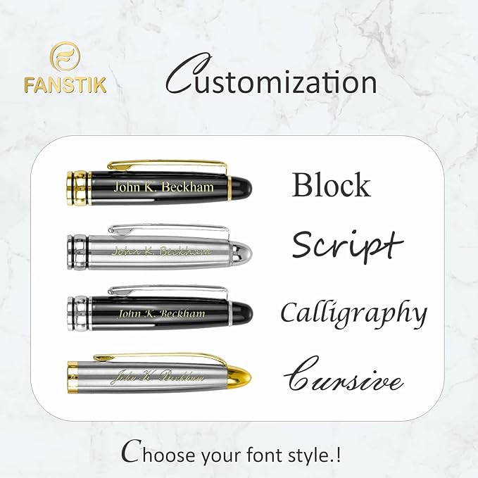Customized BallPoint pen with name (MADE IN USA), stainless steel, black and gold, luxury engraved pen personalized for men and for women. (BallPoint Black-Gold)