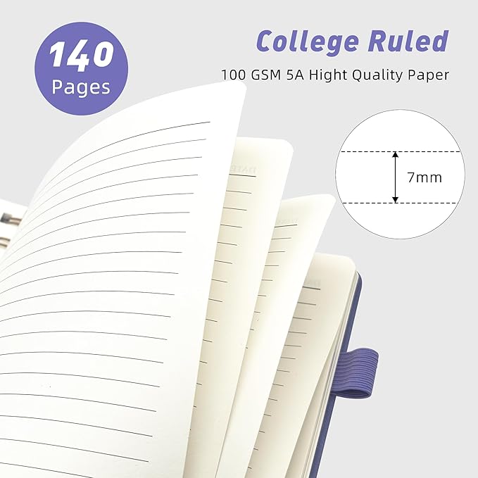 Lined Spiral Journal Notebook for Women & Men, College Ruled Hardcover Notebook for Work & Note Taking, Journals for Writing, 100 GSM, Business, School, 140 Pages, A5(5.8"x8.5") - Purple