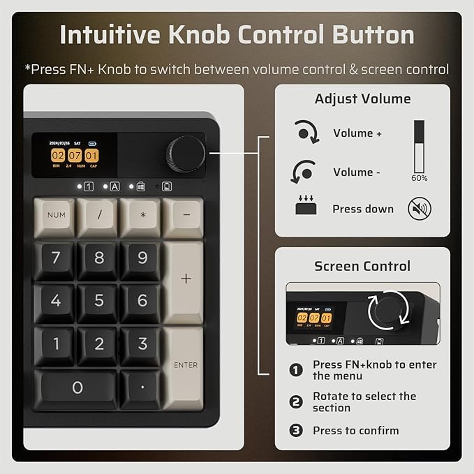 LTC Nimbleback NB1041 PRO Wireless Mechanical Keyboard w/Display Screen & Knob, 2.4Ghz/ BT/USB-C Wired RGB 104 Keys Creamy Keyboard, 3-Layer Foam, Hot Swappable PCB, Software Support, Red Switch