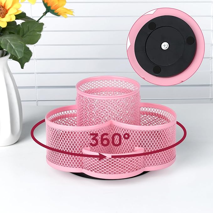 Pink Pen Holder for Desk, Rotating Pencil Holder, Cup Holder for Desk Office, Pen Organizer