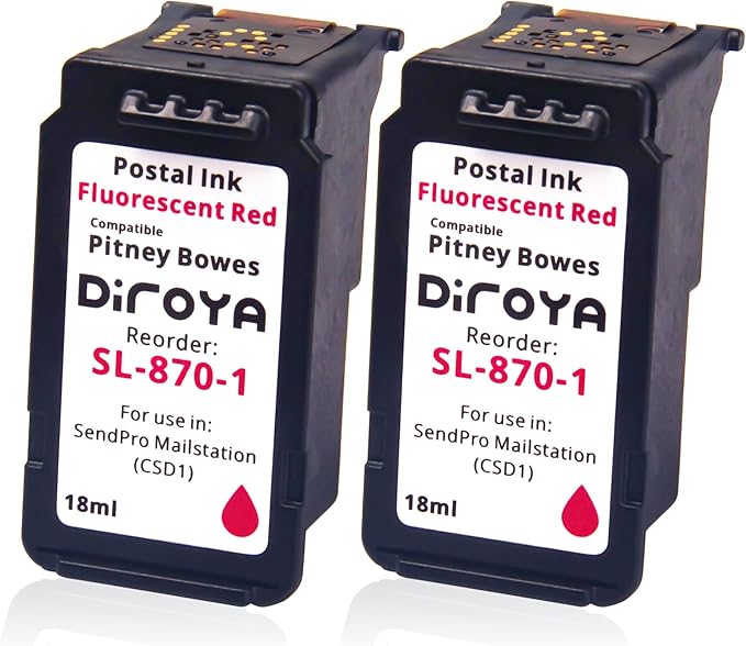 SL-870-1 Ink Cartridge 18ML High Yield Replacement for Pitney Bowes SendPro Mailstation Fluorescent Red Postage Ink (CSD1) (2 Pack)