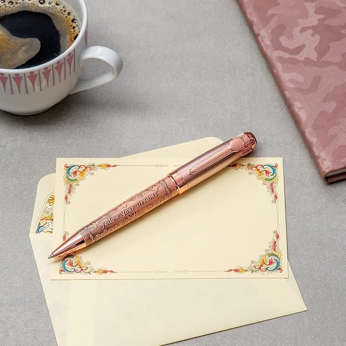 S&R Somit Fancy Pen with Gift Box - Luxury Pen for Women – Valuable Business, Office, Executive Gift for Family & Friends – Special Engraving & Led Decorative Box (GOLDEN ROSE)