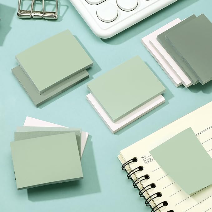 Fainne 60 Pads Sticky Notes Bulk 1.5 x 2 Inch Mini Self Stick Note Small Assorted Bright Colors Paper Memo for Office School Notebook Supplies 50 Sheets/pad (Simple Style,Green Series)