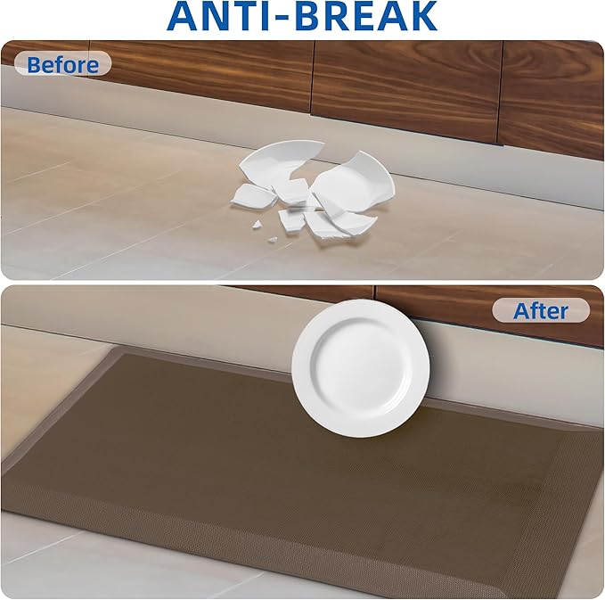 Anti Fatigue Kitchen Mats for Floor, Brown 9/10 Extra Thick Cushioned Standing Desk Mat, Comfort Memory Foam Ergonomic Kitchen Rugs and Mats Non-Slip Waterproof for Office, Kitchen, Sink, 20" x 32"