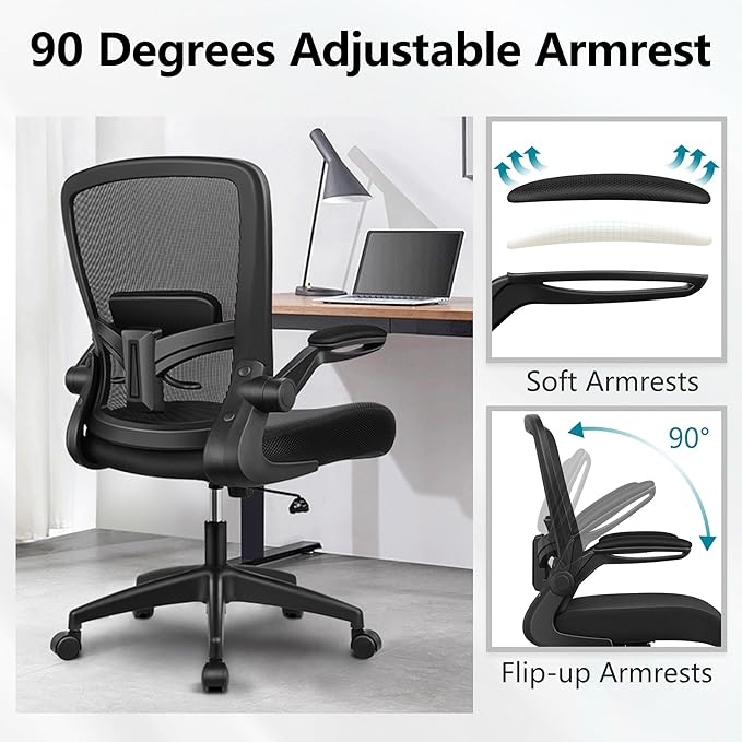 FelixKing Office Chair, Ergonomic Desk Chair Breathable Mesh Chairs with Adjustable High Back Lumbar Support Flip-up Armrests, Executive Swivel Comfy Task Computer Chairs for Home Office Black