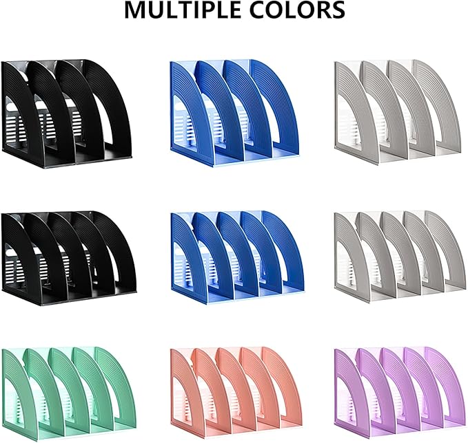 SAYEEC Magazine File Holder Folder Storage Desktop 4 Compartment Standing Hollow Purple Files Bookshelf Organizer Box Office Racks Displays Holds Notebooks Documents for School Working Students