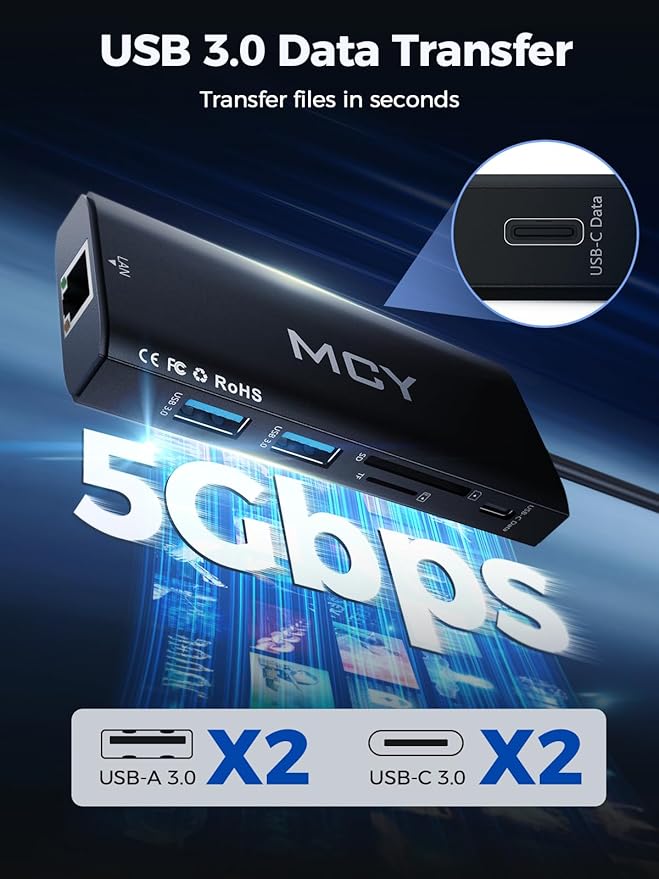 MCY USB C Hub,Laptop Docking Station Dual Monitor Single 8K,2x4K@60Hz,10 in 1 Type-C Multiport Adapter with 2 HDMI,PD100W,Extender Splitter,Card Reader,Ethernet Dock for Mac/Dell/HP/Surface/Steam Deck