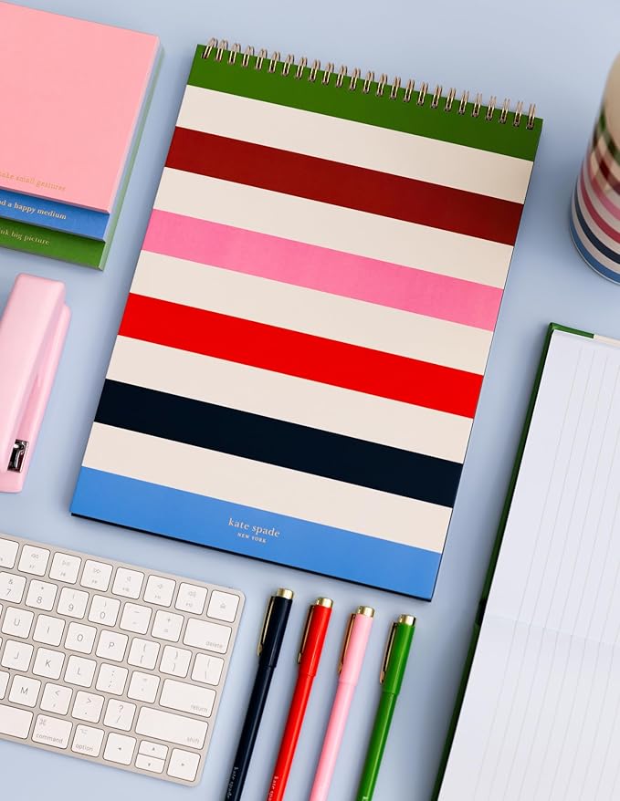 Kate Spade New York Large College Ruled Notebook, Top Spiral Notebook with 160 Pages, 11.75" x 8.5" Writing Pad, Adventure Stripe