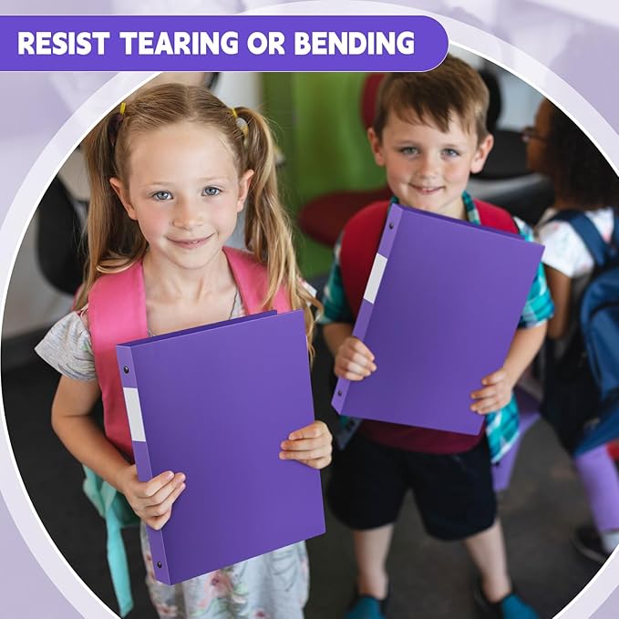Henoyso 48 Pcs 3 Ring Binder 1/2'' Round Fits Letter Size 8. 5'' x 11'' Paper Plastic Flexible Binder Holds 100 Sheets with 1 Pockets Versatile Organizer for Office Home School (Purple)