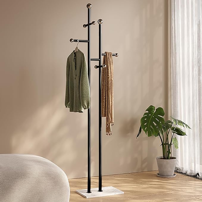 Coat Rack Freestanding with Marble Base Sturdy Coat Tree Heavy Duty Clothes Rack for Entryway Bedroom Living Room Hotel 14.96 x 10.24 x 68.9 Inches (Black)
