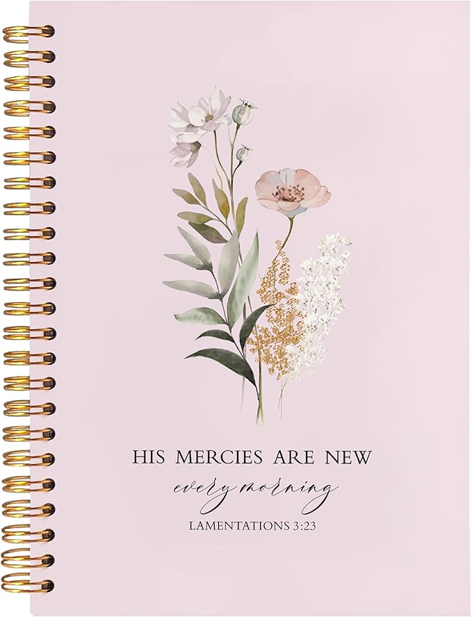 BearCake Pink Bible Christian Journals Floral Notebooks for Women Note Taking,Prayer Journal for Women, His Mercies are New Every Morning,Bible Study Journal for Women 5.5x8.3