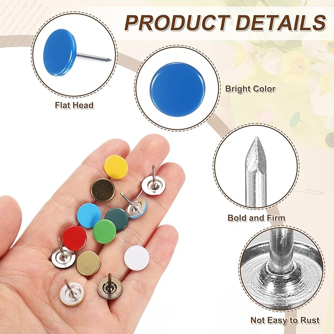 uxcell 100Pcs Upholstery Tacks, 11mmx17mm Flat Head Thumb Tack Decorative Furniture Nails Push Pins for Furniture Sofa Headboards, Blue