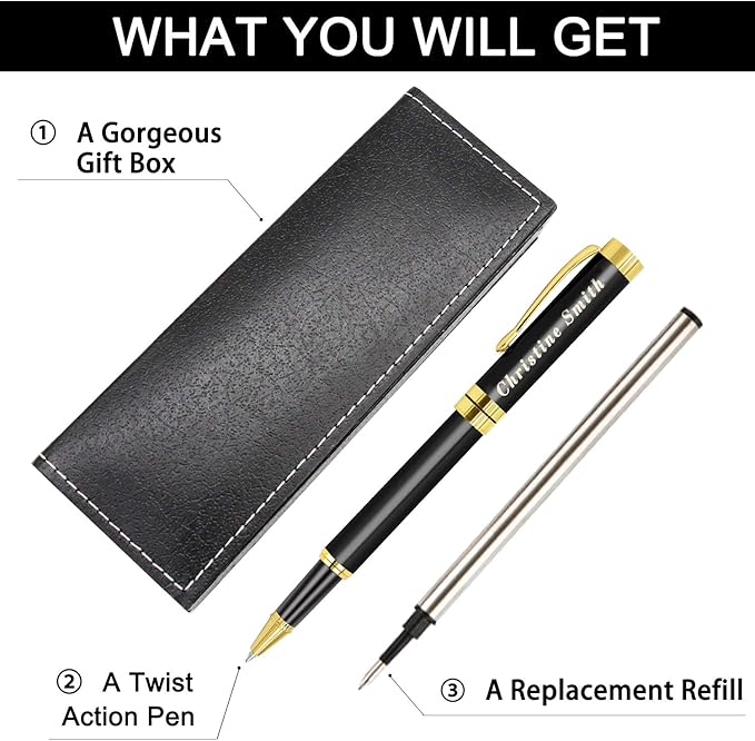 Amlion Personalized Pens Custom Engraved Pen with Name, Refillable Medium Refill, Personalized Gifts for Men Women