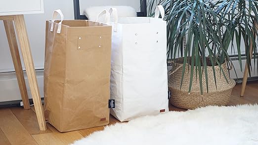 Deeablo New York - Sustainable Reusable Indoor Recycling Bin for Kitchen, Multipurpose Recycle Bin, Large Recycling Bins for Home, Washable Paper Bag for Recycling (White)