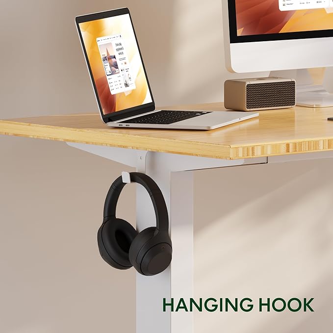 FLEXISPOT EN2 Whole-Piece Bamboo Standing Desk with Clamp Power Strip, 48 x 24 Electric Stand Up Height Adjustable Desk with Cable Management (White Frame + 48" Bamboo Top, 2 Packages)