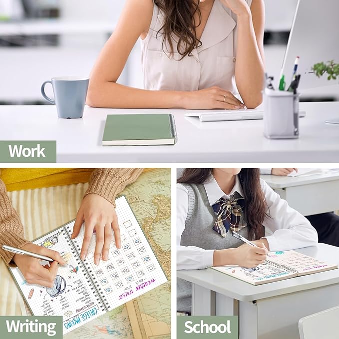 AHGXG Bullet Dotted Journal - Dot Grid Spiral Notebook A5, 160 Pages, 100 GSM Thick Paper, Waterproof Plastic Cover Journals for Bullet Journaling, Sketching, 5.7" x 8.3", Sage Green