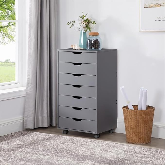 Naomi Home Office Wooden File Cabinets for Home Office Lateral Mobile File Cabinet Mobile Storage Cabinet Filing Storage Drawer Gray/7 Drawer