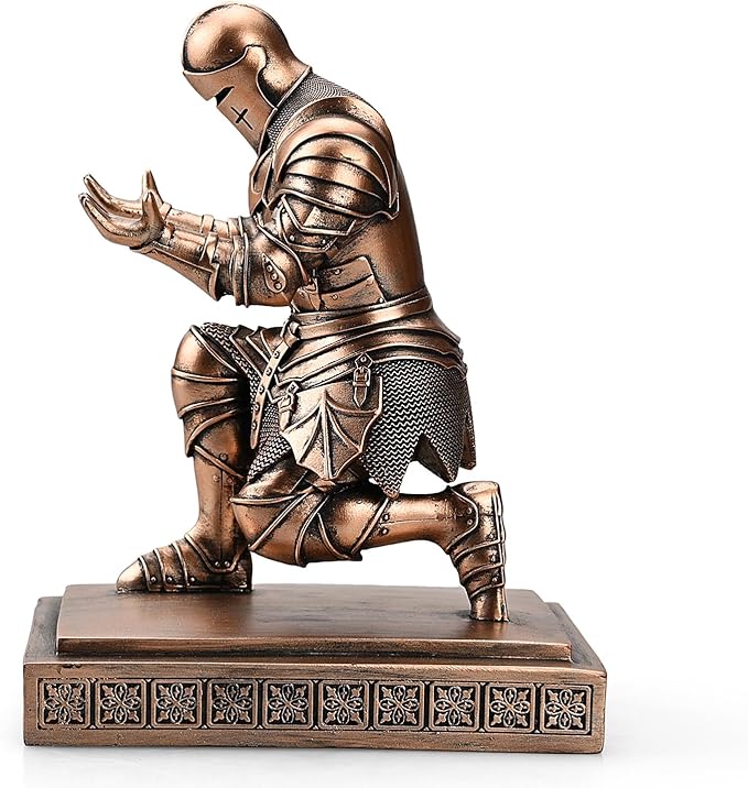 Medieval Armored Warrior Knight Pen Holder Desk Organizers and Accessories Resin Pencil Holder Paperweight as Gift with a Cool Letter Opener for Desk (Copper)
