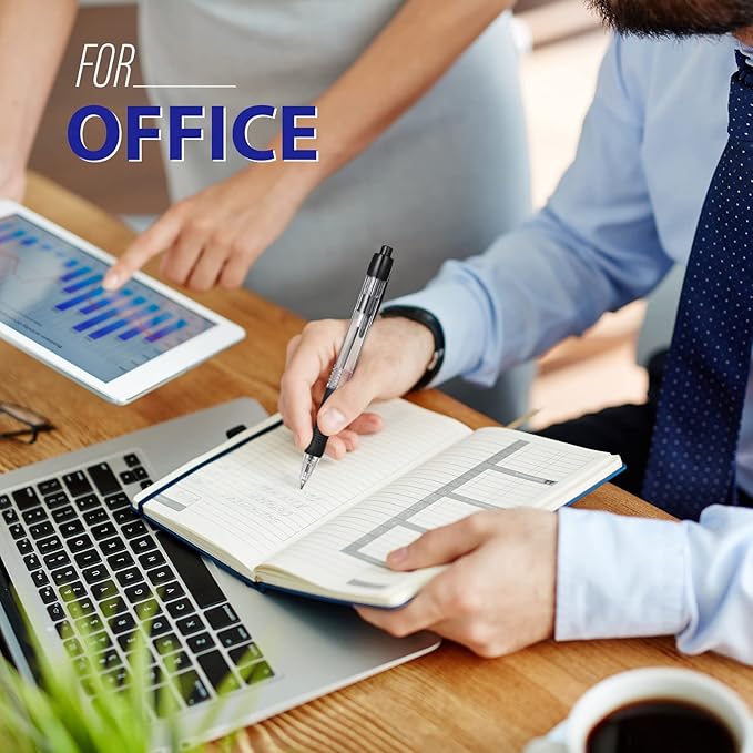 Fainne 200 Pack Retractable Ballpoint Pen 1.0 mm Medium Point Refillable Smooth Click Writing Pens With Grip for Work Journal Writing Office School Supplies(Black Ink, Blue Ink)