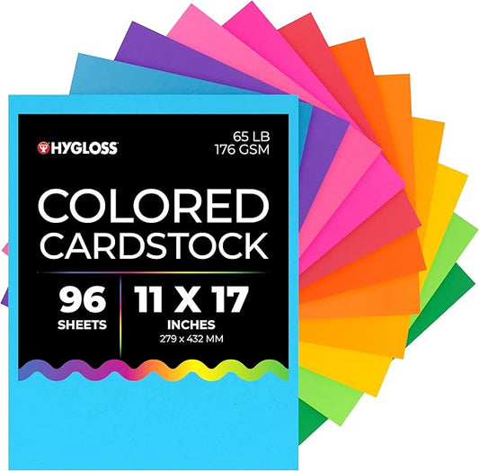 Hygloss Products Bright Colored Cardstock - 96 Sheets - 11x17 Card Stock Paper- 10-12 Bright Colors