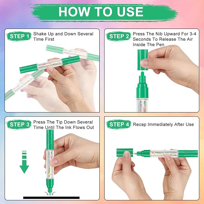 Paint Markers Paint Pens - 2 Pack Dual Tip Acrylic Permanent Marker (0.7mm & 3mm), Non-Toxic, Water-Based for Art Painting, Stone, Ceramic, Glass, Wood, Fabric, Metal, DIY Crafts (Green)