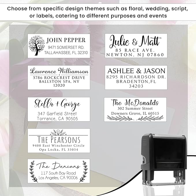 Custom Address Stamps Self Inking or Wood Handle 20+ Designs to Choose from! Return Address Stamp Stamper Self Inking Personalized Customized Stamp Return Address Floral Wedding Script Labels Mail